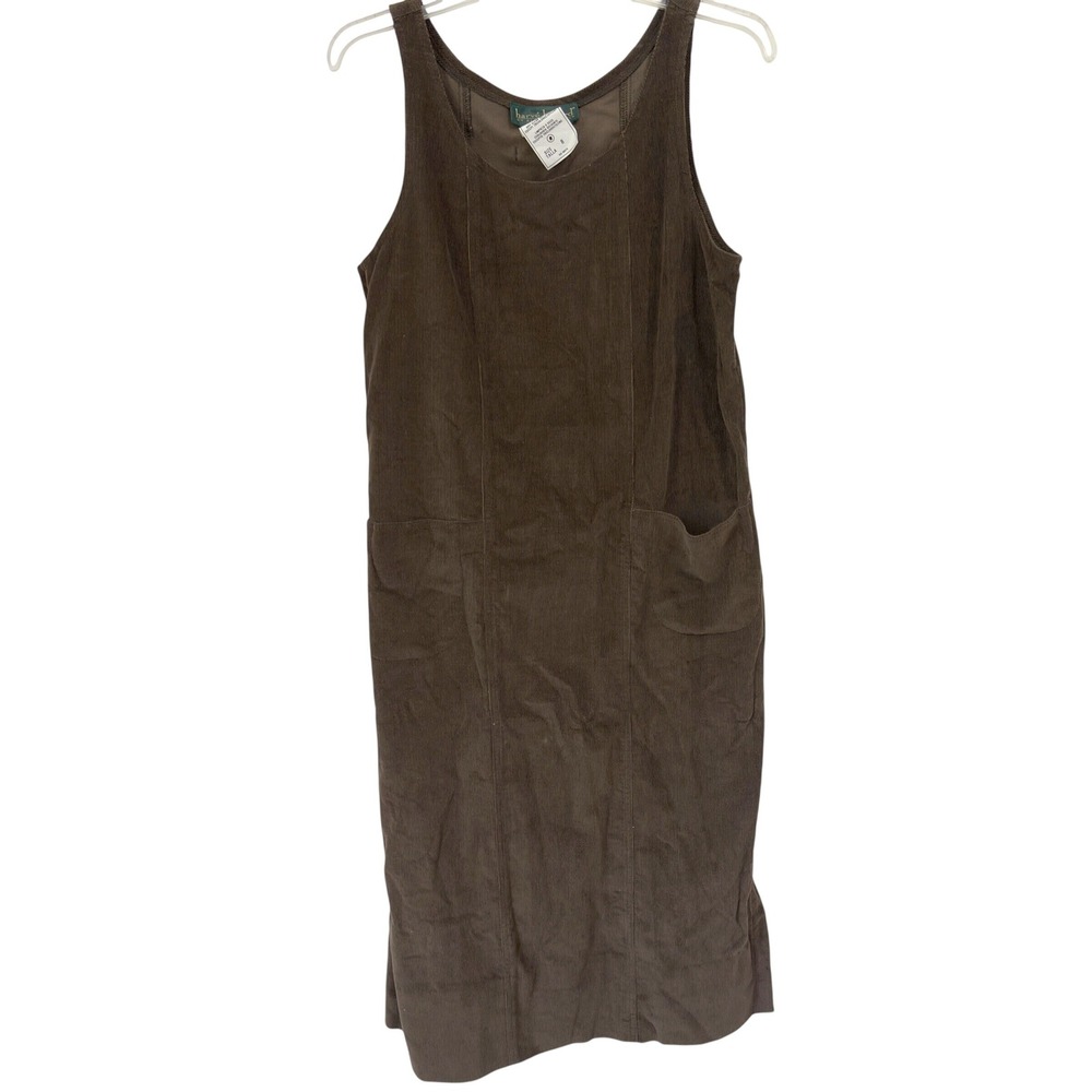Harve Benard Vintage Brown Corduroy Jumper Dress Pockets Lined Dark Academia 8